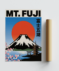 Mt Fuji Wall Art showcasing Orange and Green hues, art print for study
