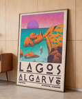 Framed mockup of Lagos Algarve Wall Art hanging above a console