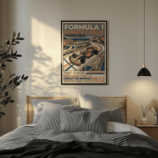 Full composition of Mont Carlo Racing Poster poster with Formula 1 car, grand prix typography, and curving circuit