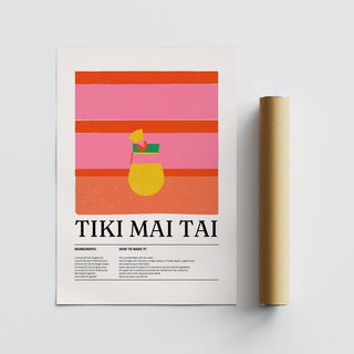 Illustrated Mai Tai poster ideal for home bar wall art collections.