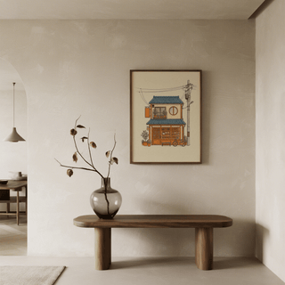 Japanese Style Art Print in Orange and Beige for cozy dining room art print