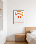 Framed Atlanta Hawks Basketball Jersey Poster displayed above desk