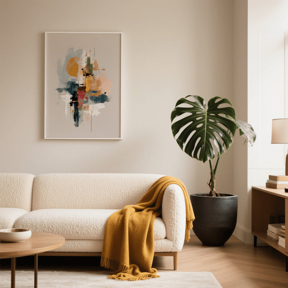 Beige background Colorful Wabi Sabi Print for modern bedroom wall art