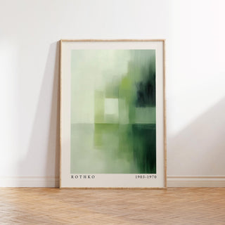 Olive green wall art in a Rothko-inspired abstract color field style.