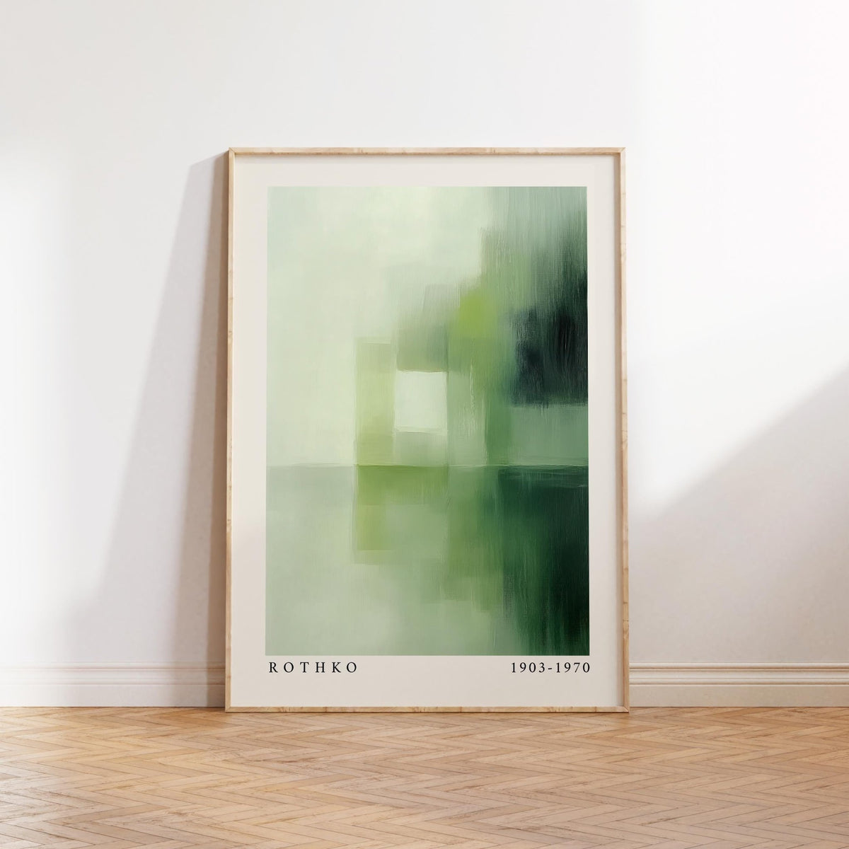 Olive green wall art in a Rothko-inspired abstract color field style.