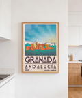 Lower section showing ESPAÑA text and coordinates on Granada wall art poster print
