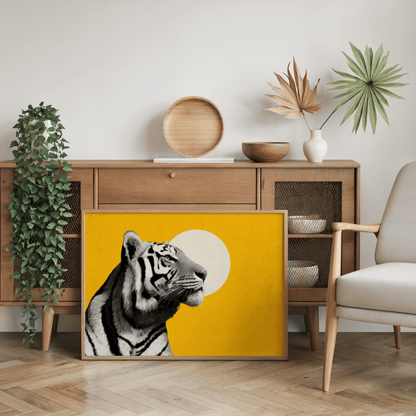 Landscape Tiger Wall Art with vibrant Yellow accent for study nook wall art