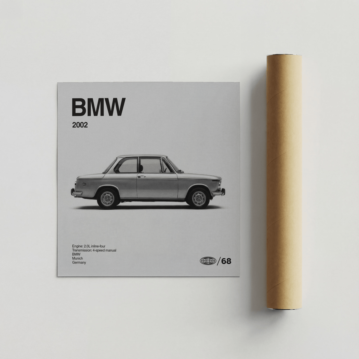 BMW Car Print poster in Black and White, study room