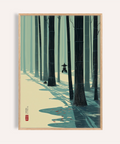 Bamboo grove poster print with stone lantern and long shadows