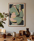 Abstract Geometric Art Print with Beige and Green tones for bedroom wall art