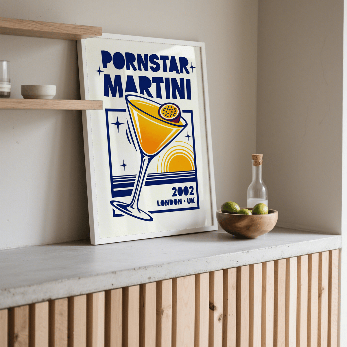 Pornstar Martini Poster living room retro wall art Orange and Blue