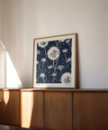 Abstract navy floral design for modern interiors.