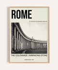 Rome colonnade architecture poster print with bold ROME title and curved columns perspective