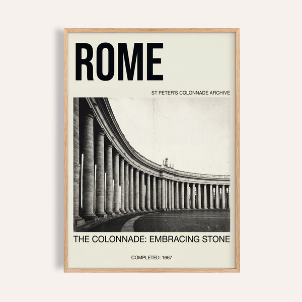 Rome colonnade architecture poster print with bold ROME title and curved columns perspective