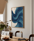 Abstract Wave Art wall art with Blue waves and Beige setting for study