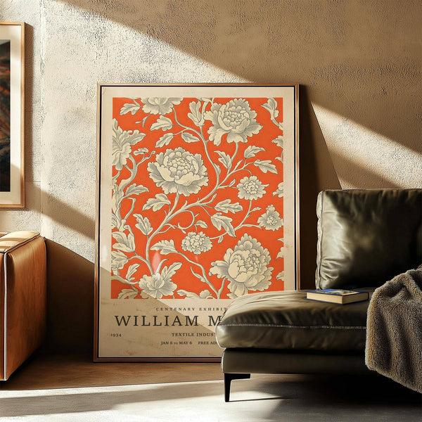 Botanical vintage flower art in gray and orange for creative rooms