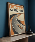 Full composition of Formula 1 racing poster print with large text and layered track shapes