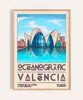Valencia Oceanographic Art Print hanging in living room above wooden sideboard