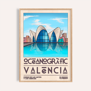 Valencia Oceanographic Art Print hanging in living room above wooden sideboard