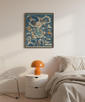 Playful cloud-and-leaf composition wall art print featuring a Jizo figure and small faces