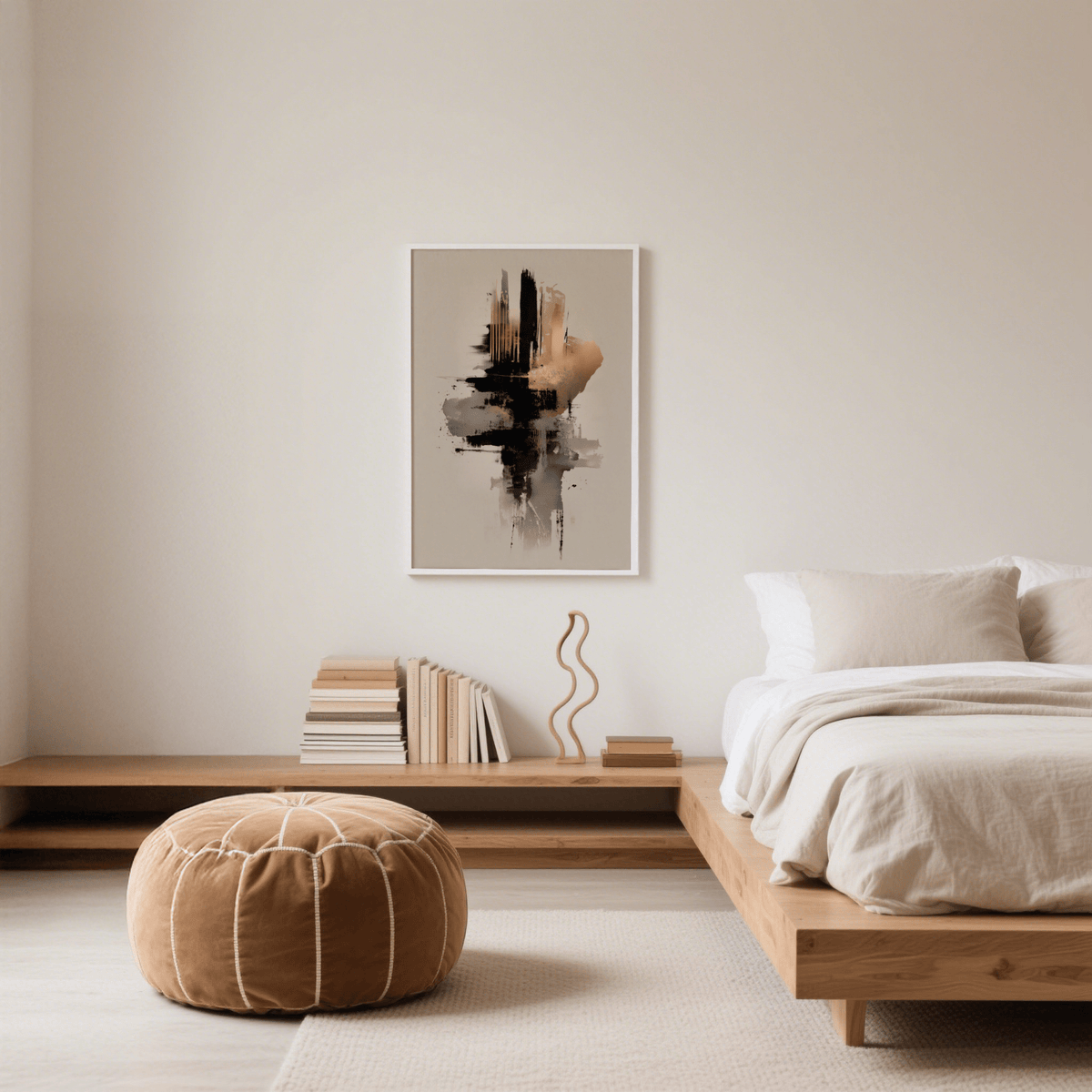 Modern Gold and Black Poster art print featuring gold, black, and beige, ideal for bedrooms