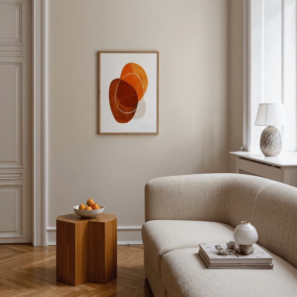 Minimal abstract poster with overlapping organic shapes and hand-drawn circle