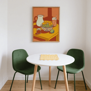 Cheerful Mexican Cuisine Wall Art, Orange background, Green food, wall print
