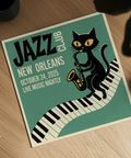 Retro Jazz Club Art Print poster in green tones for home office wall art