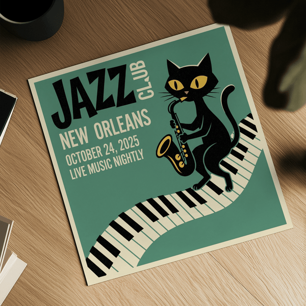 Retro Jazz Club Art Print poster in green tones for home office wall art