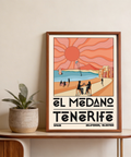 Close-up Tenerife Travel Poster typography with El Medano and Tenerife lettering and coordinate-style text