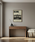 Classic Beijing Architecture Art Print with bold title and historic gate photograph