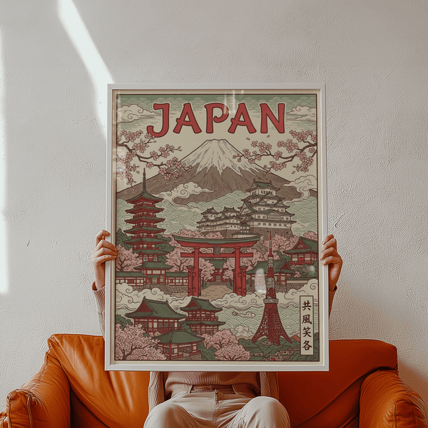 Japan Art Print featuring traditional Japanese landmarks for office space