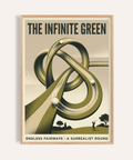Overview of Surrealist Golf Art Print poster with looping infinity fairway and three golf balls
