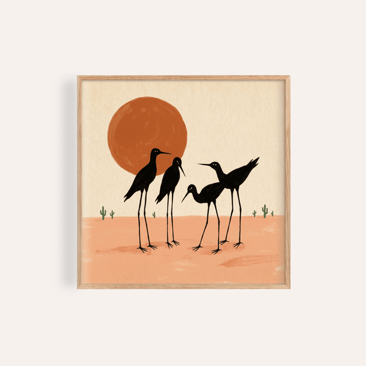 Desert Birds Wall Art print showing four bird silhouettes and sun