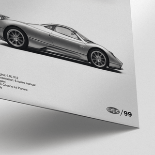 Classic Pagani Zonda Print in Black and White for minimalist decor