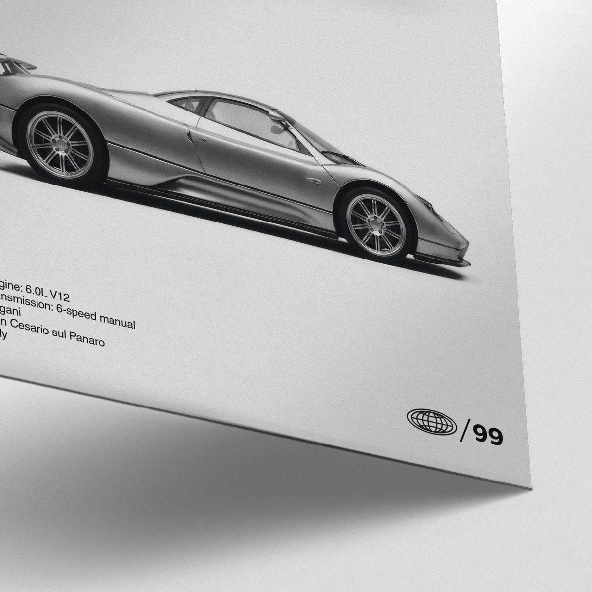 Classic Pagani Zonda Print in Black and White for minimalist decor
