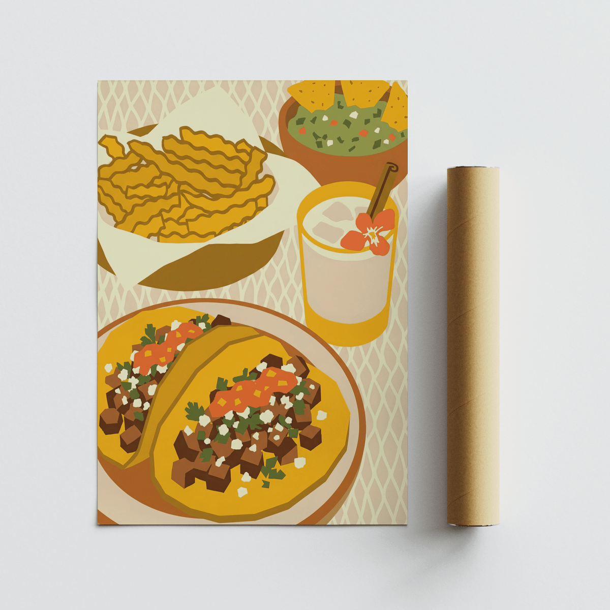 Mexican Cuisine Poster in beige and brown for modern kitchen wall art