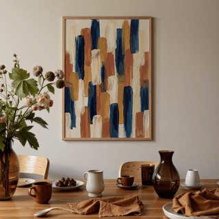 Abstract Color Blocks art print in Blue, Orange, Beige, Brown, perfect for gallery wall