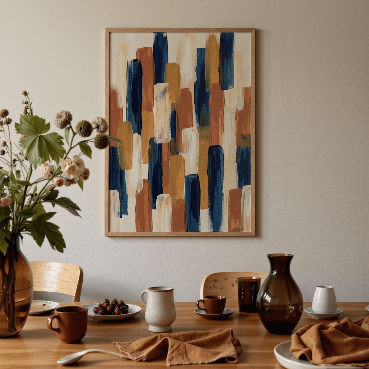 Abstract Color Blocks art print in Blue, Orange, Beige, Brown, perfect for gallery wall