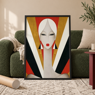 Centered composition photo of Art Deco Woman Portrait Print with symmetrical facial features