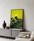 Contemporary Abstract Ocean Art Print, yellow and green for hallway art
