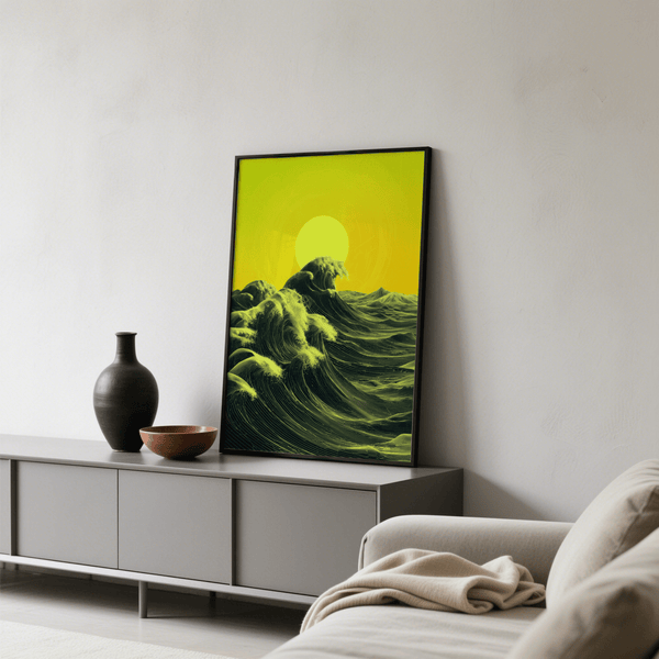 Contemporary Abstract Ocean Art Print, yellow and green for hallway art