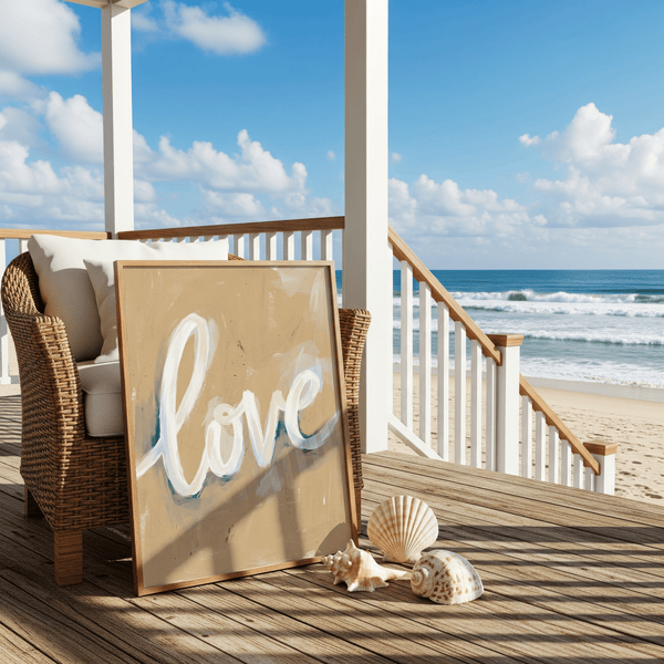 Minimalist Love Wall Art with blue, white, beige tones for hallway