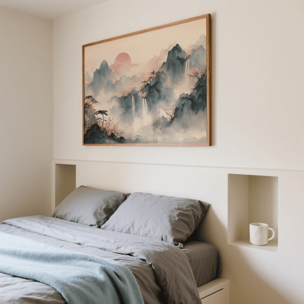 Tiger Mountain Wall Art, main colors Pink Beige Gray, office art print