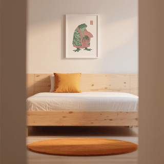 Frog Art Print with upright frog figure in patterned kimono holding fan