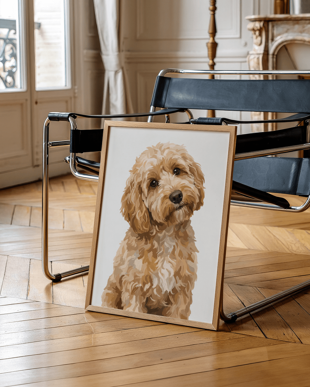 Charming Light Brown Cockapoo Print in Beige and White for bedroom decor