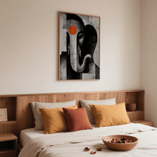 Abstract Ganesh Wall Art print detail highlighting grunge texture and high-contrast facial shapes