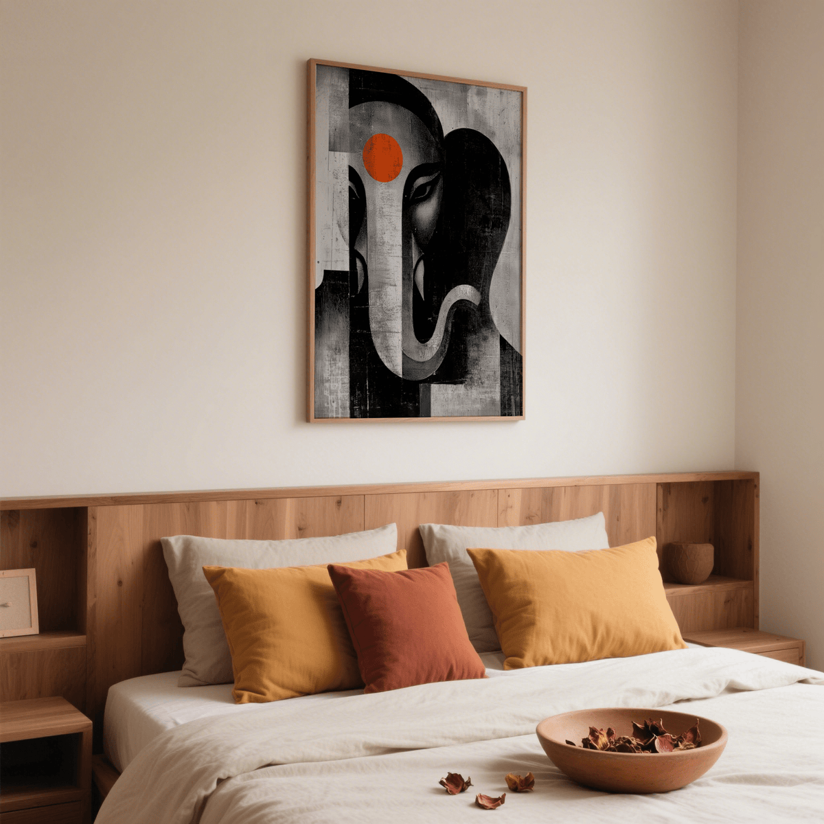 Abstract Ganesh Wall Art print detail highlighting grunge texture and high-contrast facial shapes