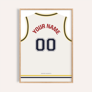 Front view Denver Nuggets Basketball Jersey Poster with YOUR NAME and 00 number print