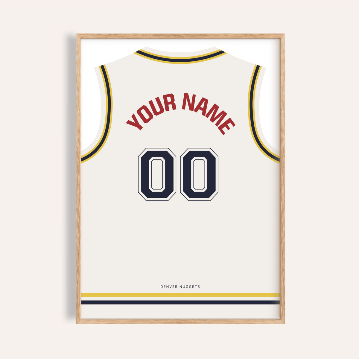 Front view Denver Nuggets Basketball Jersey Poster with YOUR NAME and 00 number print